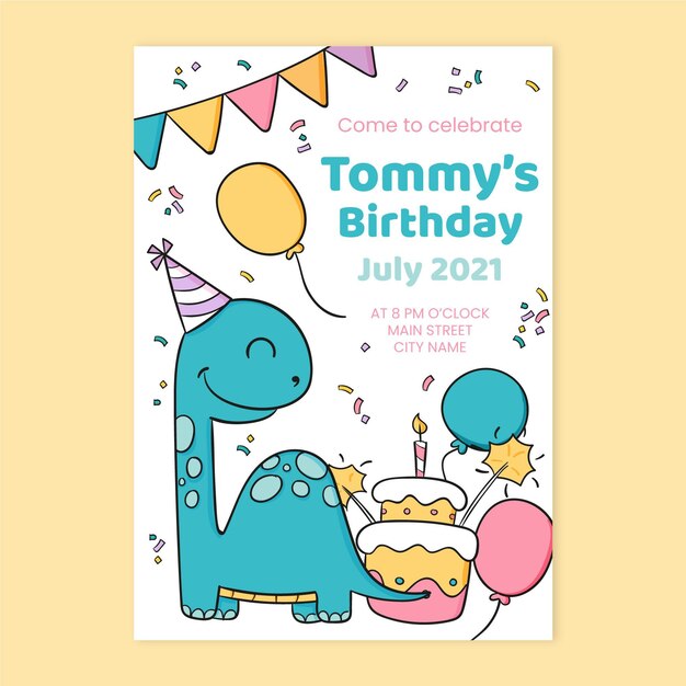 Kids dinosaur birthday invitation