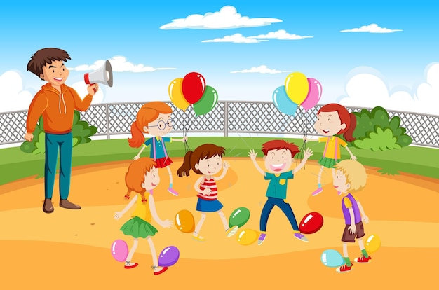 Free Vector kids doing physical activity with balloons