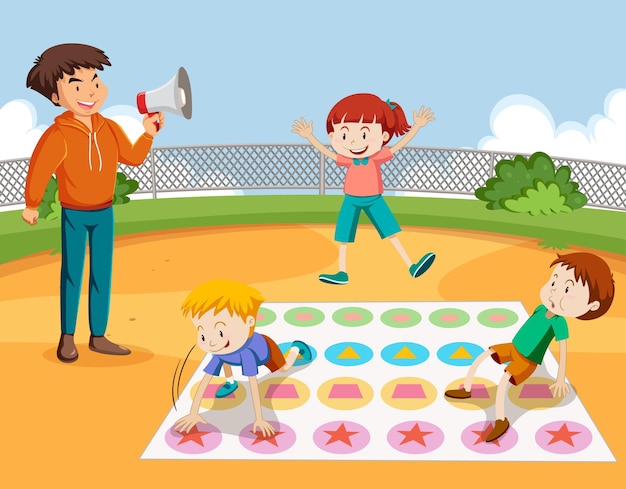 Free Vector kids doing physical activity with twister game