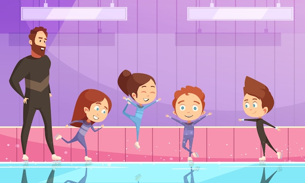 Free Vector kids on figure skating training