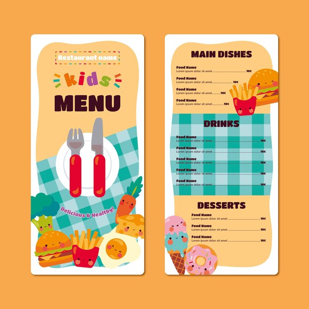 Kids food menu template