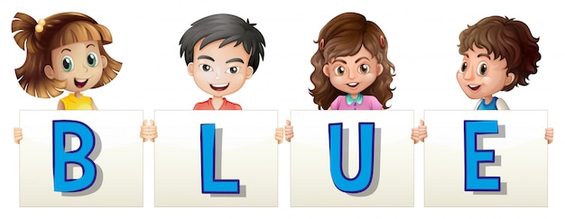 Free Vector kids holding sign for blue