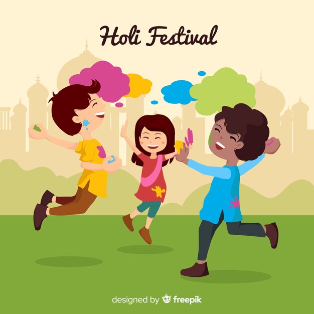 Kids at holi festival background