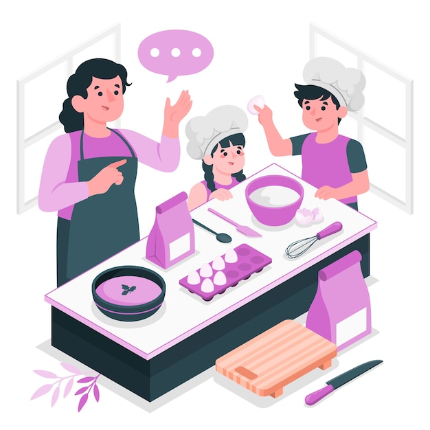 Kids learning to cook concept illustration