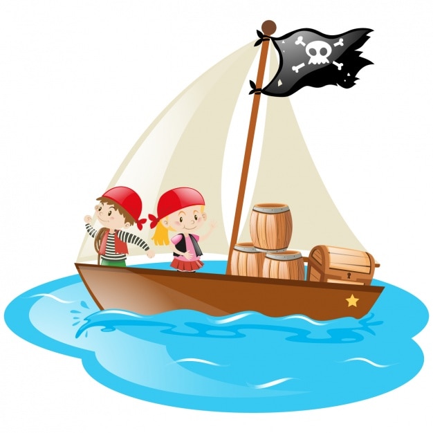 Free Vector kids in a pirate boat