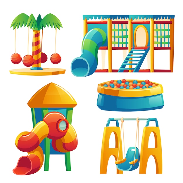 Kids playground with carousel and slide