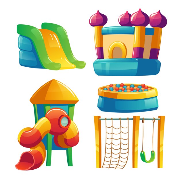 Kids playground with trampoline and slide