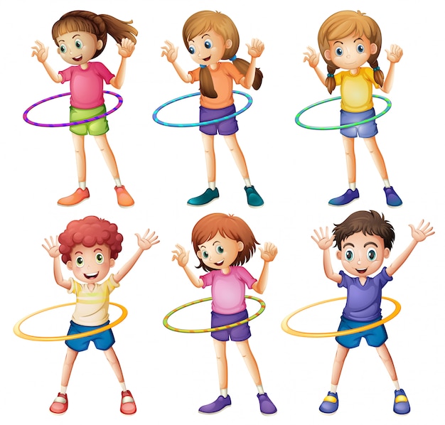 Free Vector kids playing hulahoop