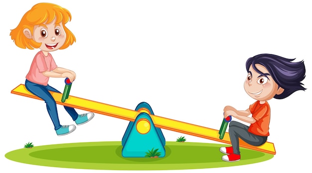 Kids playing seesaw cartoon