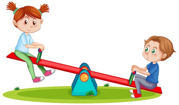 Kids playing seesaw cartoon