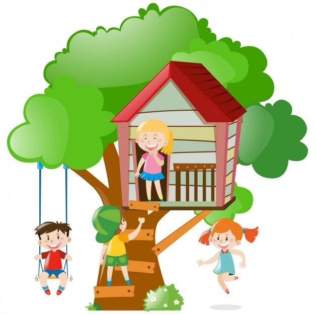 Free Vector kids playing in a treehouse