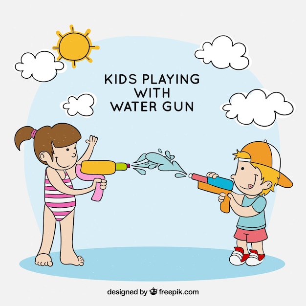 Free Vector kids playing with plastic water guns