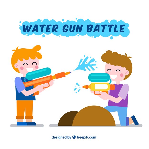 Kids playing with plastic water guns