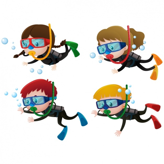 Free vector kids practising diving