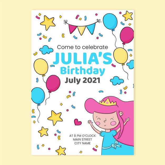 Kids princess birthday invitation template