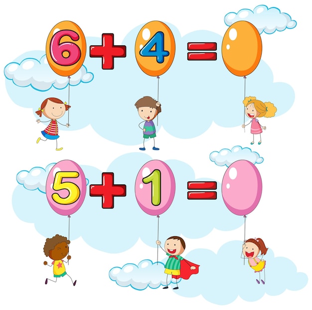 Free Vector kids and two addition questions in sky