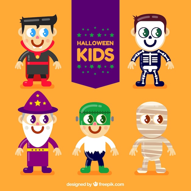 Kids wearing halloween costumes 