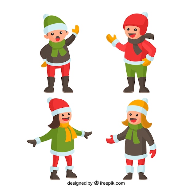 Free Vector kids in winter clothes