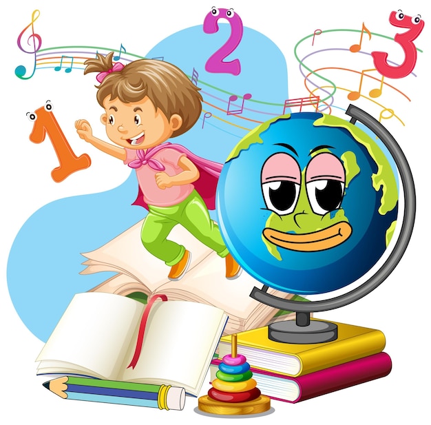 Free Vector a kids with earth globe on books pile