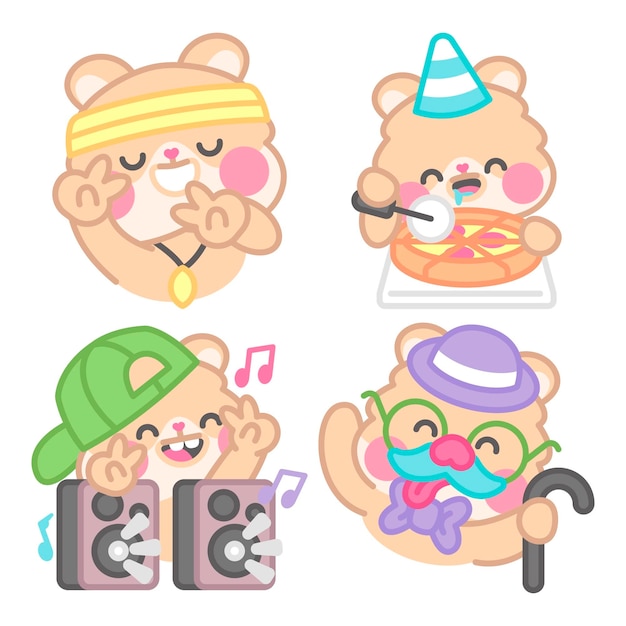 Free vector kimchi the hamster party stickers