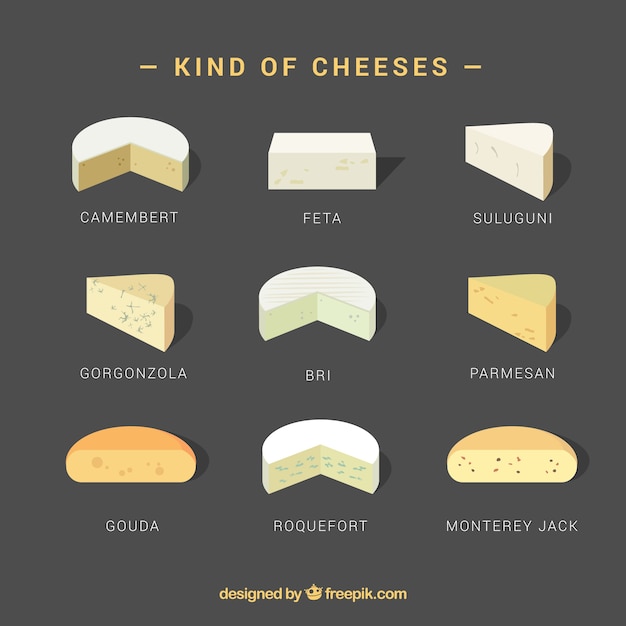 Kind of cheese set, realistic style