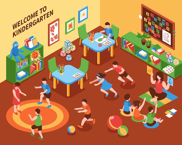 Free Vector kindergarten interior isometric composition 