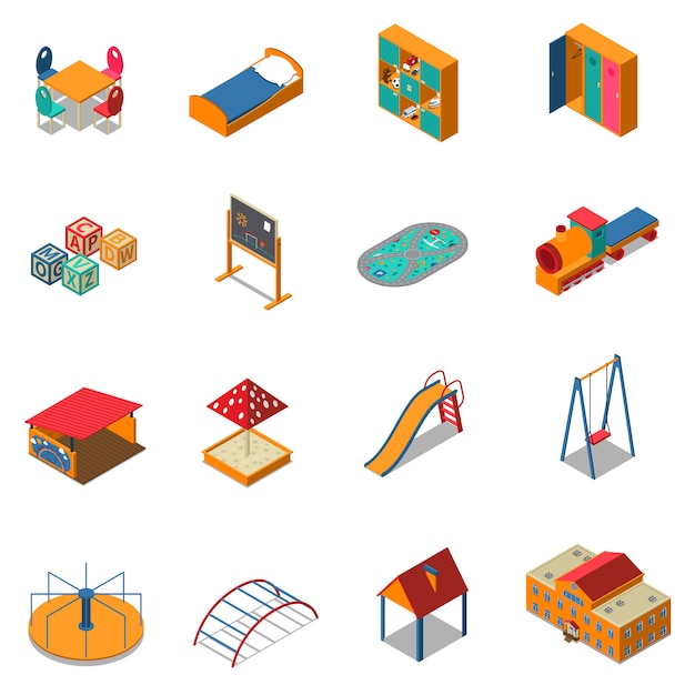 Kindergarten Play Ground Isometric Icons