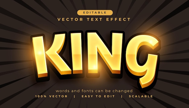 Free Vector king editable text effect in golden color