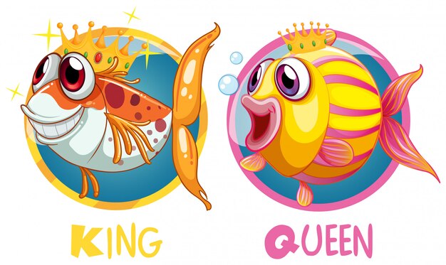 King and queen fish on round badge