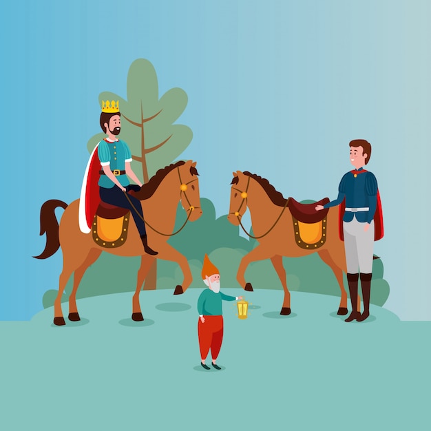 Free Vector king with prince in scene fairytale