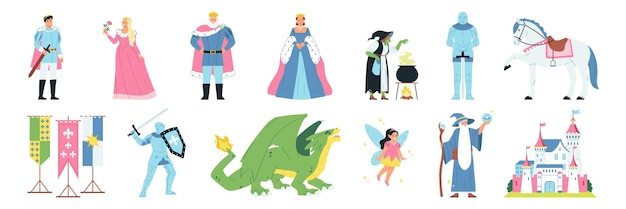 Free vector kingdom icons set with fairy tale symbols flat isolated vector illustration