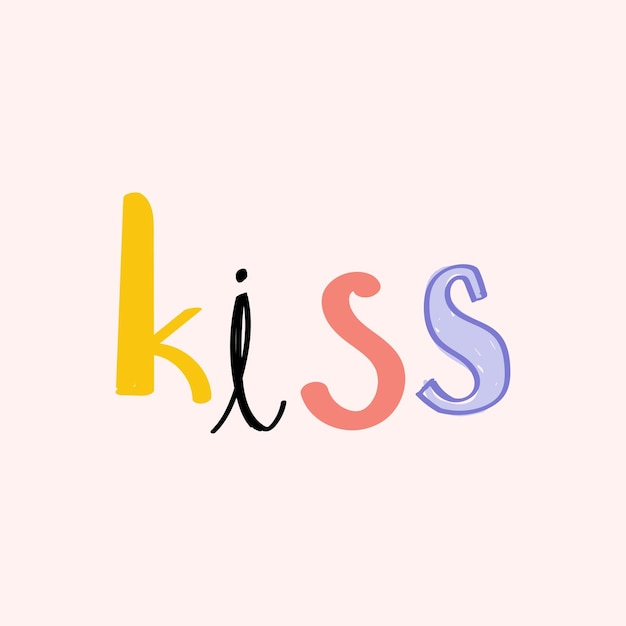 Free vector kiss doodle hand drawn vector typography