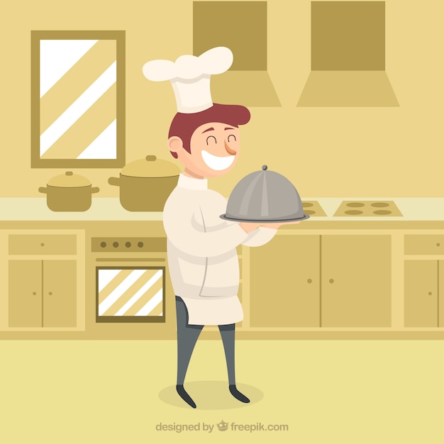 Free Vector kitchen background with smiling chef