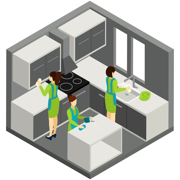 Free Vector kitchen cleaning household help isometric pictogram 