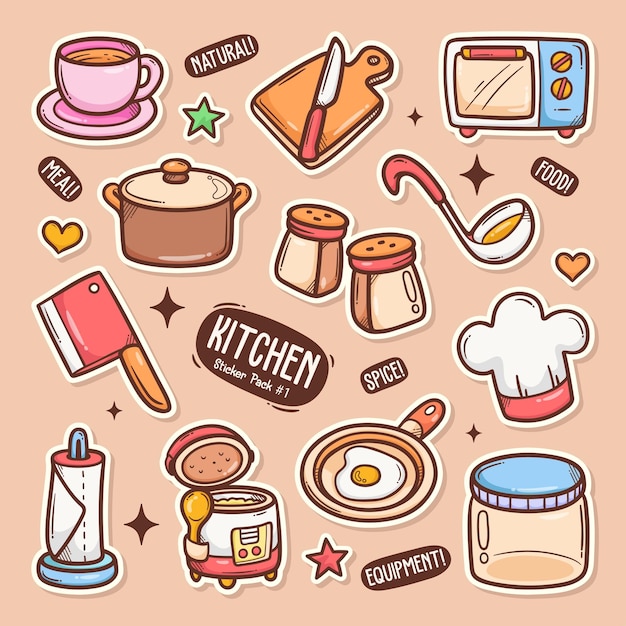 Free Vector kitchen cute doodle vector sticker collection