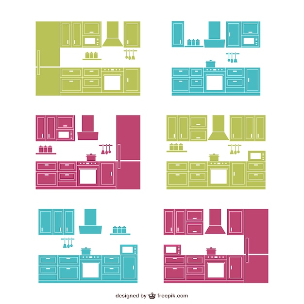 Free Vector kitchen design silhouettes collection