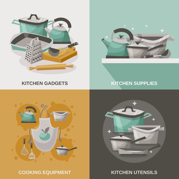 Free Vector kitchen equipment icons set 