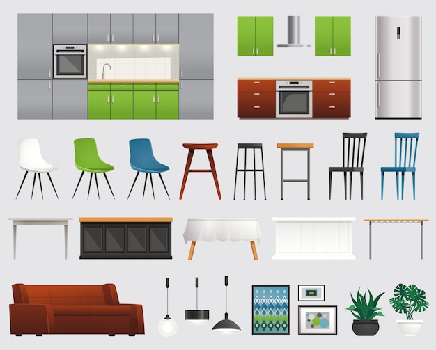 Free Vector kitchen furniture accessories flat set