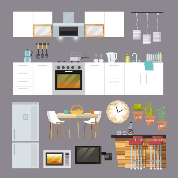 Free Vector kitchen furniture flat