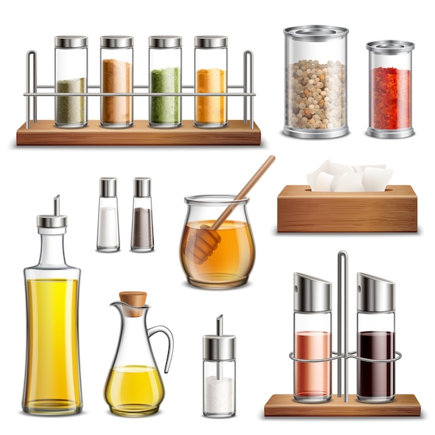 Free Vector kitchen herbs spices realistic set 