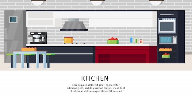 Free Vector kitchen interior design composition