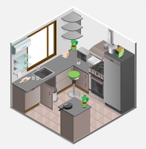 Kitchen Interior Isometric Concept