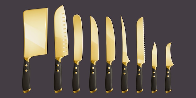 Kitchen knives chef cutlery with golden blades