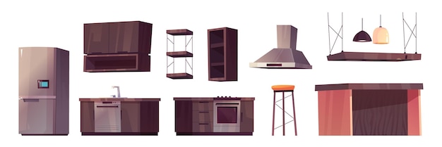 Free Vector kitchen room furniture cartoon vector interior