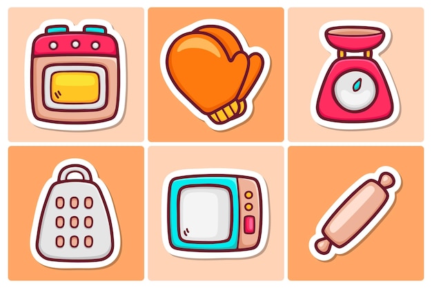 Free Vector kitchen sticker icons doodle coloring vector