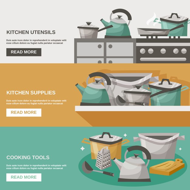 Kitchen Tools Banners Set 