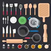 Free vector kitchen utensils and ingredients vector set