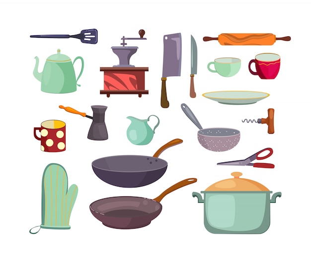 Free Vector kitchen utensils and tools flat icon set