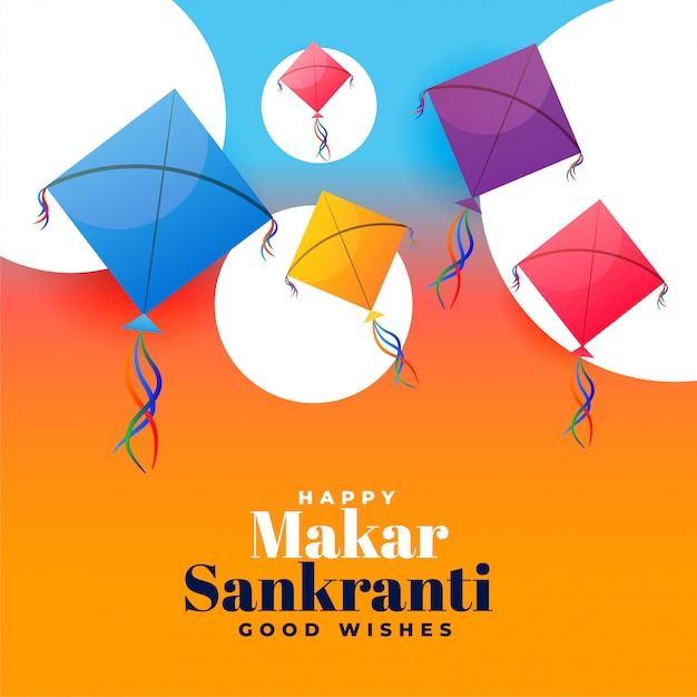 Free vector kite festival makar sankranti wishes greeting card design