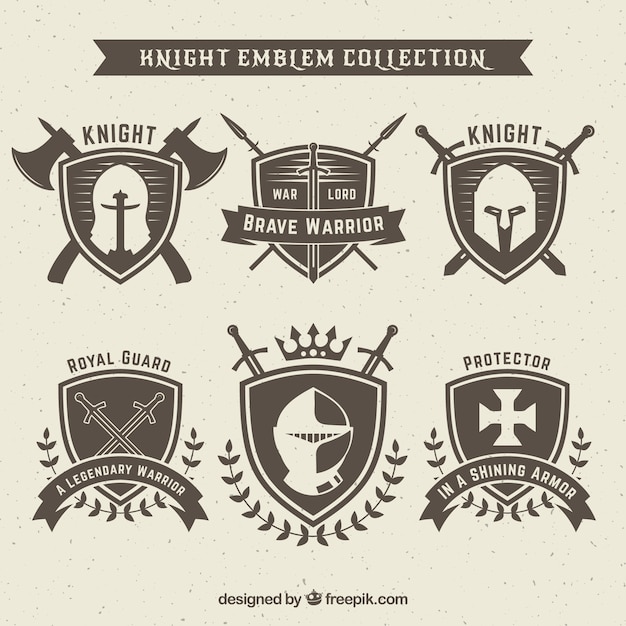 Free vector knight emblem design set